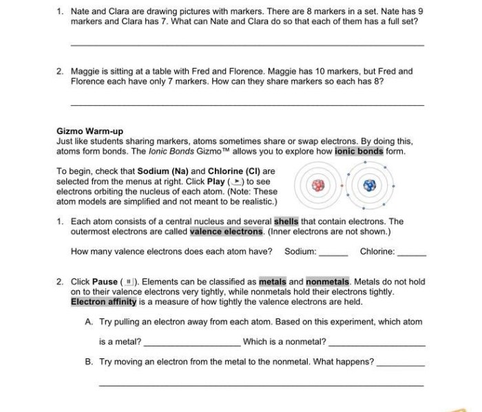 Ionic bonds gizmos answer key