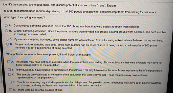 Solved used sampling discuss identify techniques answer problem been has